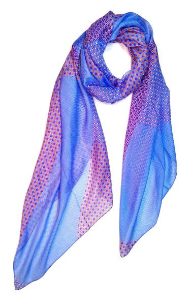 Scarf 100% Silk Paj Points Dots Blue Lila